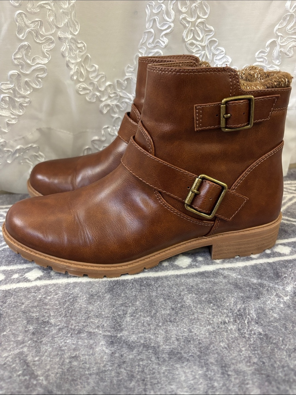 wonder nation Brown Faux-Leather Buckle Ankle Booties